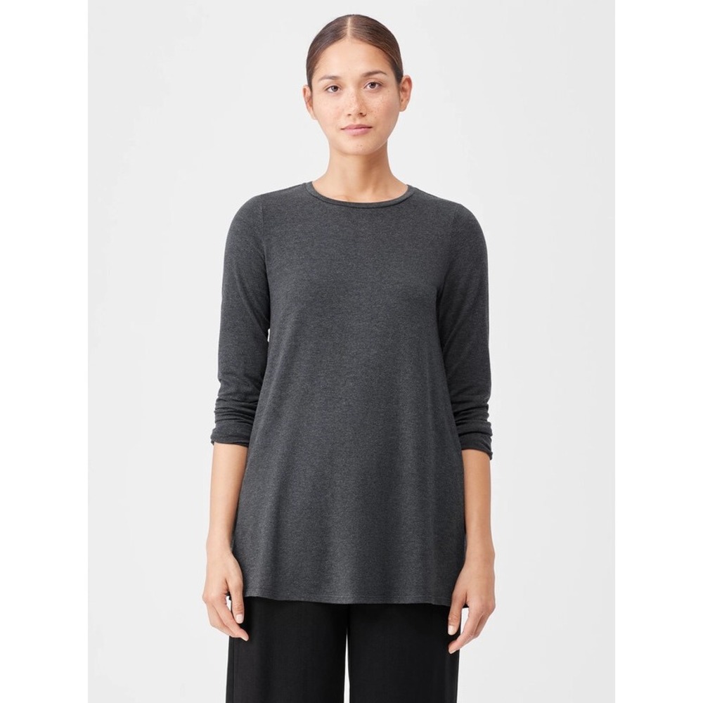Eileen Fisher Organic Cotton Crew Neck Womens M Lagenlook Boho Side Slits Casual